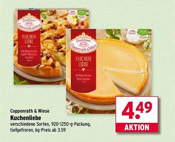 Coppenrath & Wiese Kuchenliebe verschiedene Sorten, 920-1250-g-Packung, tiefgefroren, kg-Preis ab 3.59