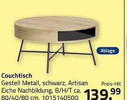 Couchtisch Gestell Metall, schwarz, Artisan Eiche Nachbildung