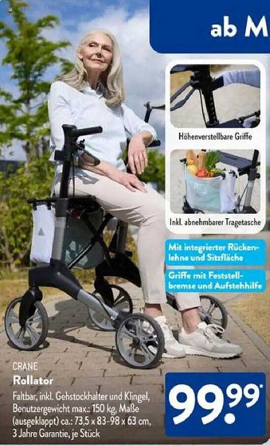 CRANE Rollator Faltbar mit Gehstockerhalter
