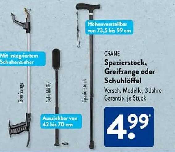 CRANE Spazierstock, Greifzange oder Schuhlöffel, verschiedene Modelle