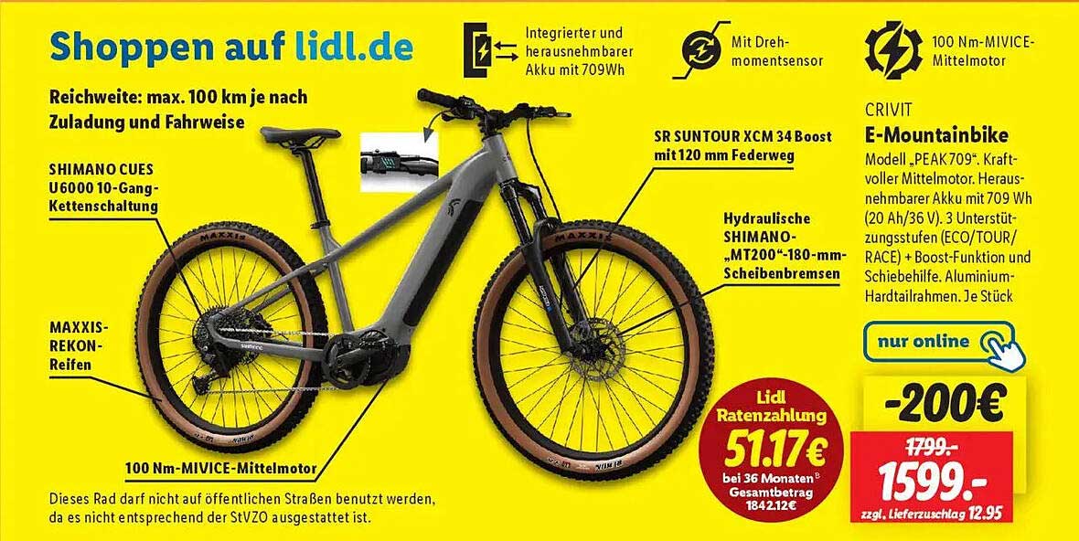 CRIVIT E-Mountainbike Modell „PEAK709“ - jetzt für nur 1.599€!