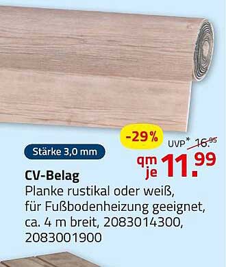 CV-Belag - Planke rustikal oder weiß, geeignet für Fußbodenheizung