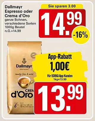 Dallmayr Espresso oder Crema d’Oro – Ganze Bohnen 1000g Beutel