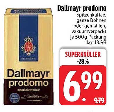 Dallmayr prodomo - Spitzenkaffee, ganze Bohnen oder gemahlen, vakuumverpackt