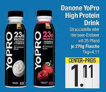 Danone YoPro High Protein Drink - Stracciatella oder Himbeer-Erdbeer