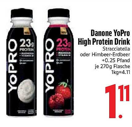 Danone YoPro High Protein Drink - Stracciatella oder Himbeer-Erdbeer