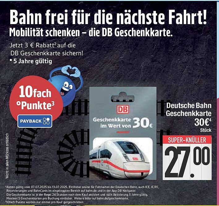 DB Geschenkkarte im Wert von 30 €