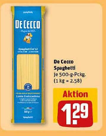 De Cecco Spaghetti je 500-g-Pckg. (1 kg = 2,58)