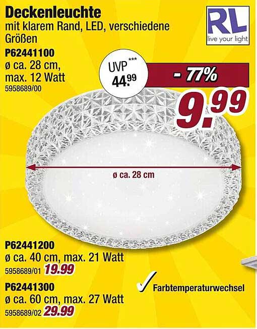 Deckenleuchte mit klarem Rand, LED, verschiedene Größen
