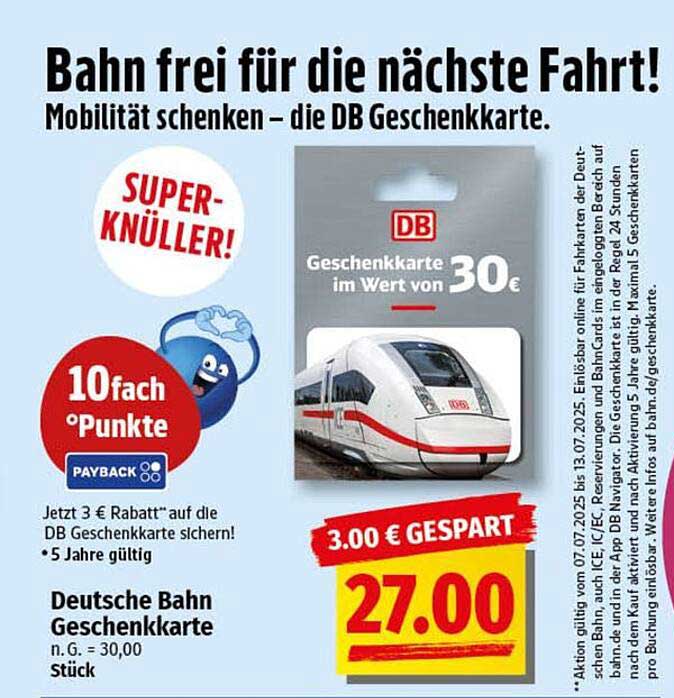 Deutsche Bahn Geschenkkarte im Wert von 30 €