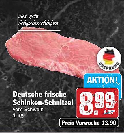 Deutsche frische Schinken-Schnitzel vom Schwein - 1 kg