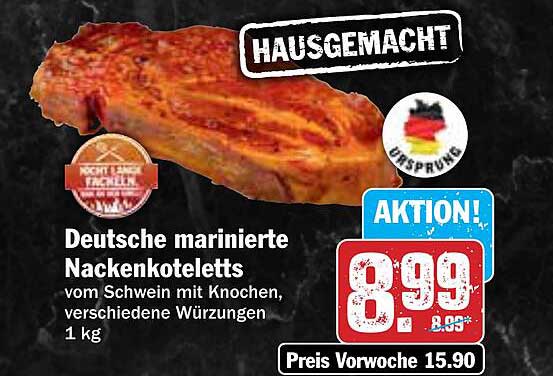 Deutsche marinierte Nackensteaks vom Schwein mit Knochen, 1 kg