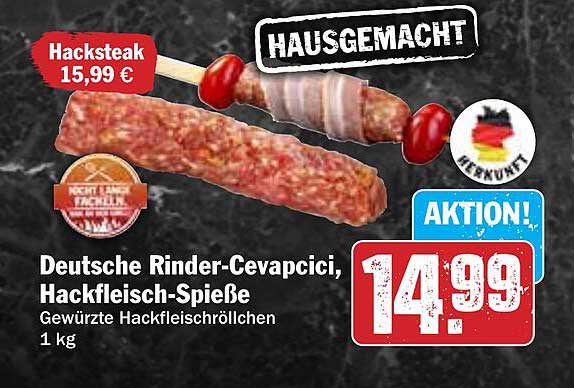 Deutsche Rinder-Cevapici, Hackfleisch-Spieße - Gewürzte Hackfleischröllchen 1 kg