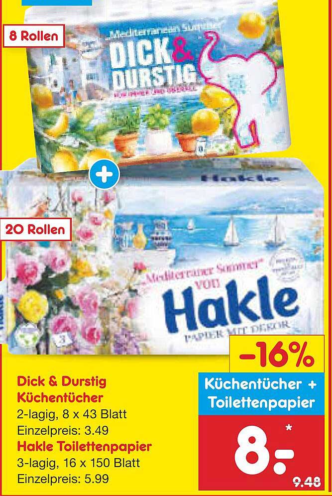 Dick & Durstig Küchentücher und Hakle Toilettenpapier