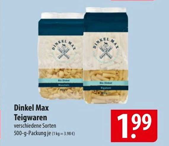 Dinkel Max Teigwaren – verschiedene Sorten