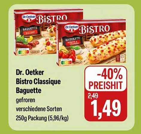 Dr. Oetker Bistro Classique Baguette, gefroren, verschiedene Sorten, 250g Packung