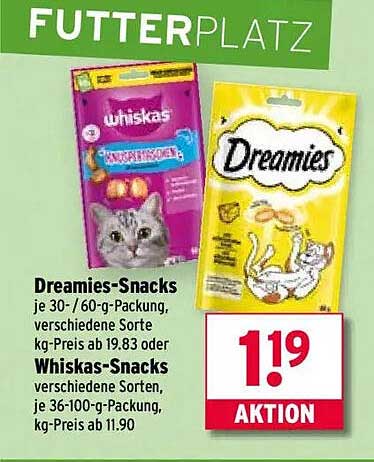 Dreamies-Snacks und Whiskas-Snacks im Angebot