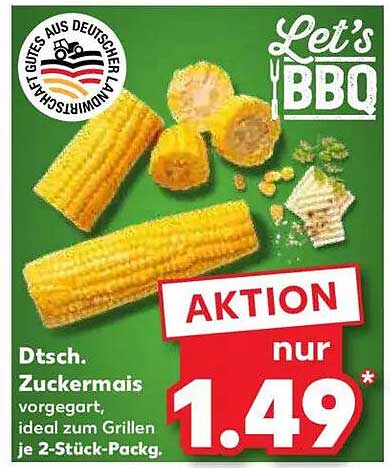 Dt. Zuckermais vorgegart, ideal zum Grillen je 2-Stück-Pack.