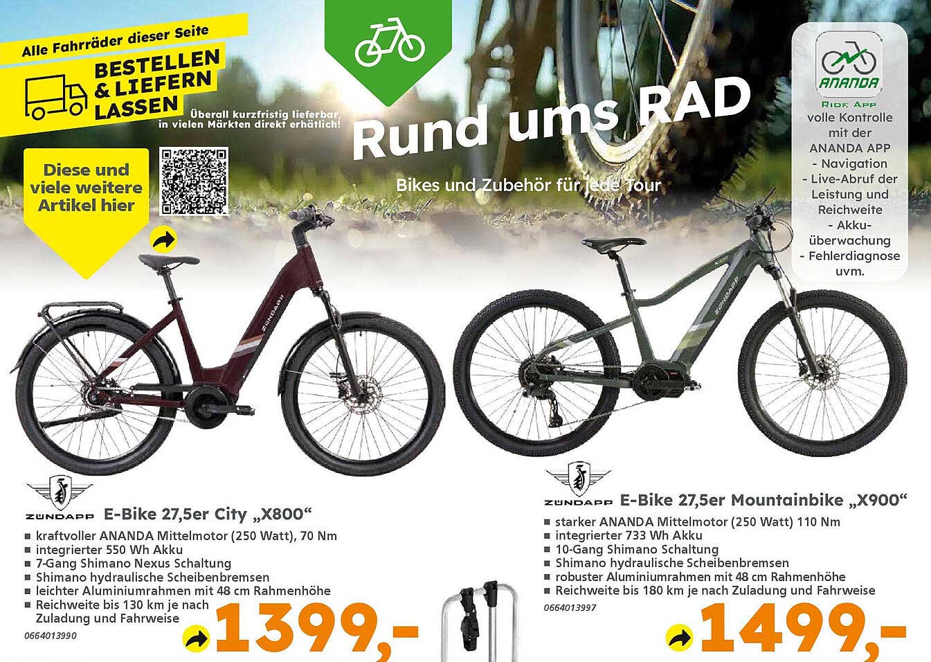E-Bike 27,5er City „X800“ und E-Bike 27,5er Mountainbike „X900“