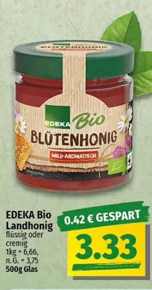 EDEKA Bio Blütenhonig 500g - Mild-Aromatisch