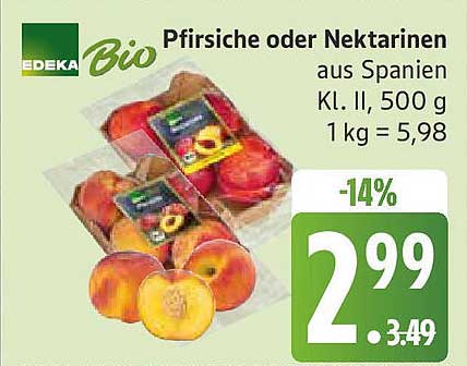 EDEKA Bio Pfirsiche oder Nektarinen aus Spanien, 500 g