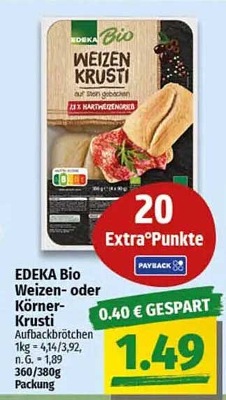 EDEKA Bio Weizen- oder Körner-Krusti Aufbackbrötchen