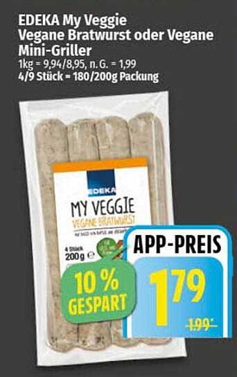 EDEKA My Veggie Vegane Bratwurst oder Vegane Mini-Griller 180g