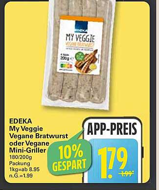 EDEKA My Veggie Vegane Bratwurst oder Vegane Mini-Griller 200g