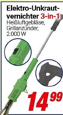 Elektro-Unkrautvernichter 3-in-1, Heißluftgebläse, Grillanzünder, 2.000 W