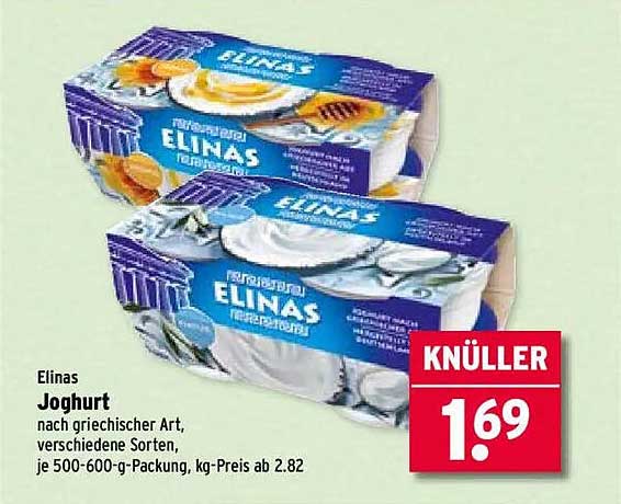 Elinas Joghurt nach griechischer Art, verschiedene Sorten, je 500-600-g-Packung, kg-Preis ab 2.82