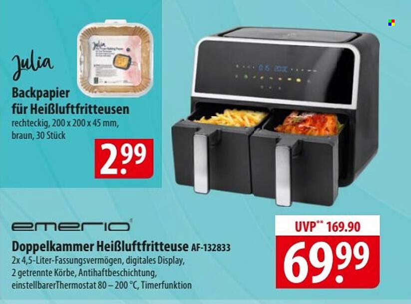 emerio Doppelkammer Heißluftfritteuse AF-132833