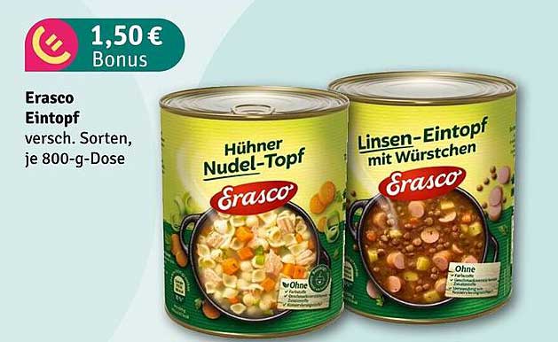 Erasco Eintopf - Hühner Nudel-Topf oder Linsen-Eintopf mit Würstchen
