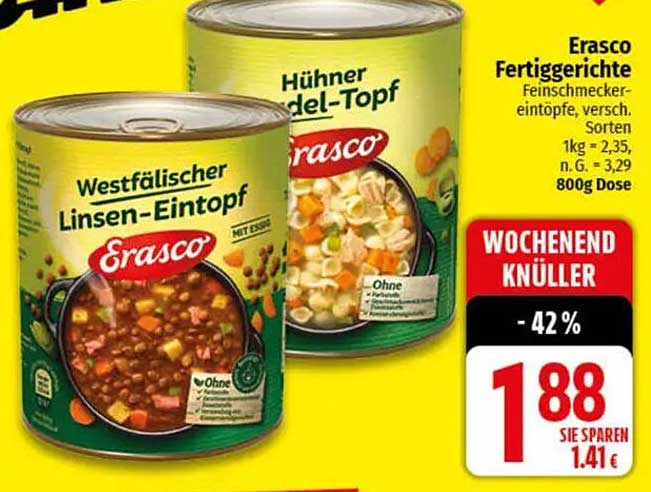 Erasco Fertiggerichte – Westfälischer Linsen-Eintopf & Hühner Nudel-Topf 800g