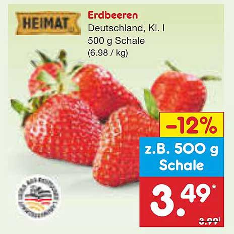 Erdbeeren Deutschland, Kl. I 500 g Schale (6,98 €/kg)