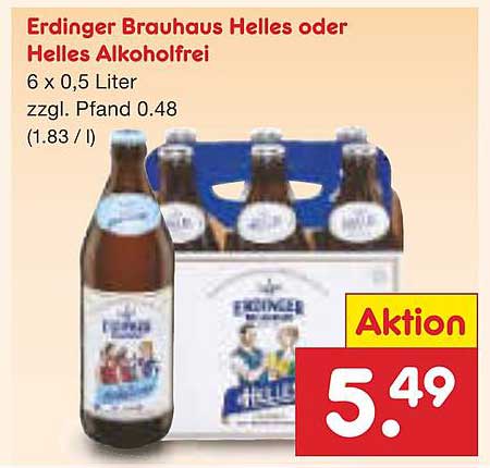 Erdinger Brauhaus Helles oder Helles Alkoholfrei 6 x 0,5 Liter