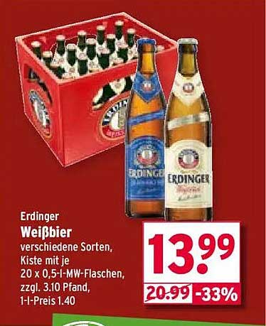 Erdinger Weißbier Kiste 20 x 0,5 l