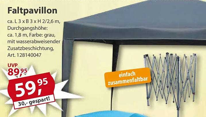 Faltpavillon 3 x 3 m - grau mit wasserabweisender Beschichtung