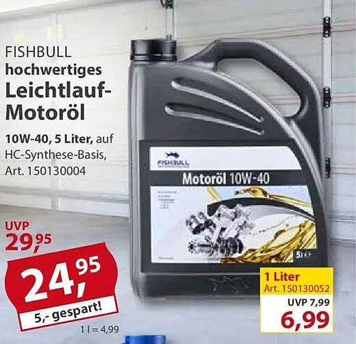 FISHBULL hochwertiges Leichtlauf-Motoröl 10W-40, 5 Liter