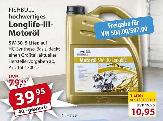 FISHBULL hochwertiges Longlife-III-Motoröl 5W-30, 5 Liter