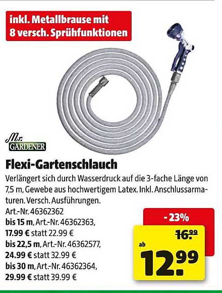 Flexi-Gartenschlauch mit Metallbrause – 8 verschiedene Sprühfunktionen