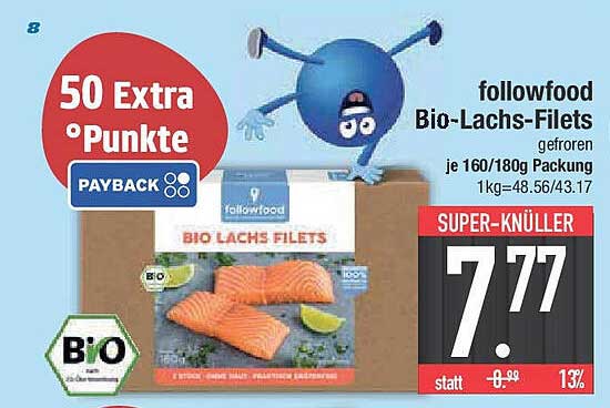 followfood Bio-Lachs-Filets gefroren je 160/180g Packung