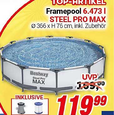 Framepool 6.473 l STEEL PRO MAX Ø 366 x H 76 cm, inkl. Zubehör