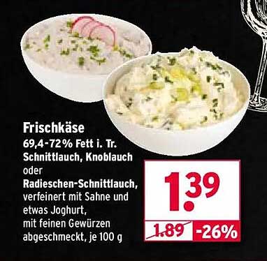 Frischkäse 69,4-72% Fett i. Tr. Schnittlauch, Knoblauch oder Radieschen-Schnittlauch