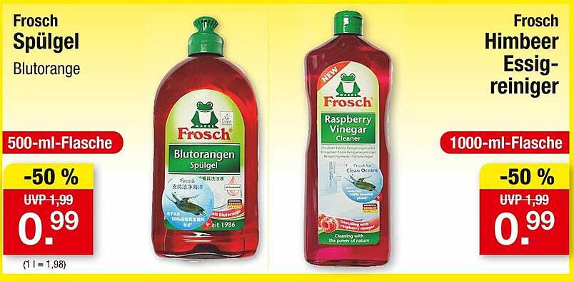 Frosch Spülgel Blutorange und Himbeer Essigreinger - 50 % Rabatt!