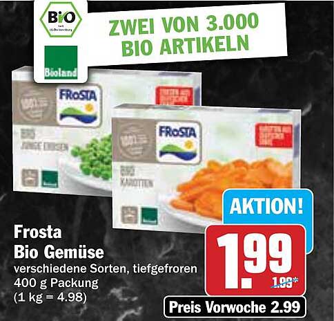 Frosta Bio Gemüse, verschiedene Sorten, tiefgefroren 400 g Packung