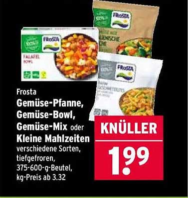 Frosta Gemüse-Pfanne, Gemüse-Bowl, Gemüse-Mix oder Kleine Mahlzeiten – verschiedene Sorten, tiefgefroren