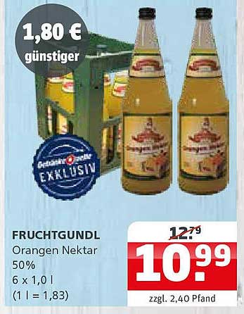 FRUCHTGUNDL Orangen Nektar 50% 6 x 1,0 l