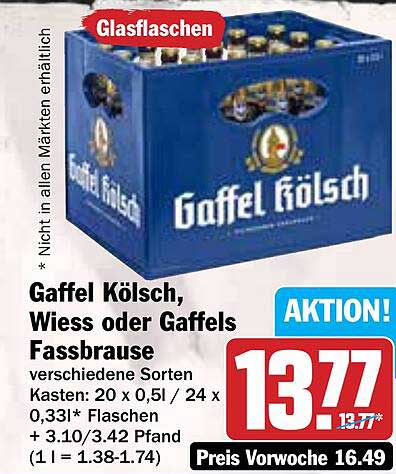 Gaffel Kölsch, Wiess oder Gaffels Fassbrause - Aktionsangebot!
