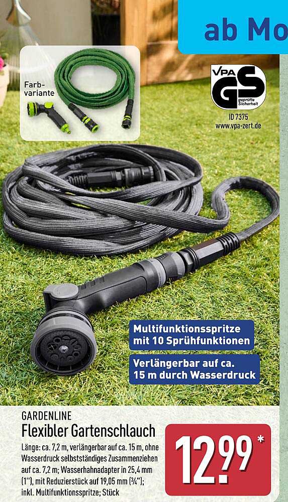 GARDENLINE Flexibler Gartenschlauch mit Multifunktionsspritze