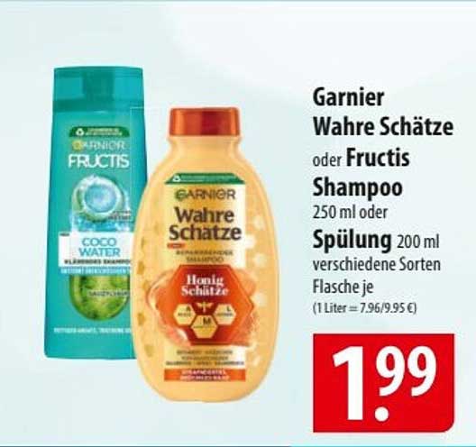 Garnier Wahre Schätze oder Fructis Shampoo 250 ml oder Spülung 200 ml verschiedene Sorten Flasche je